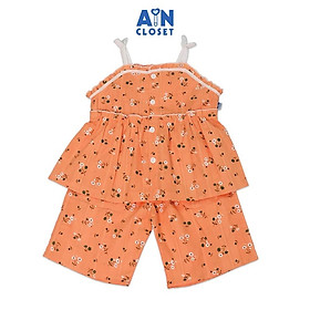 Bộ quần áo lửng bé gái họa tiết dây Hoa Mắt huyền trắng nền cam cotton boi dệt - AICDBGPNMSIW - AIN Closet