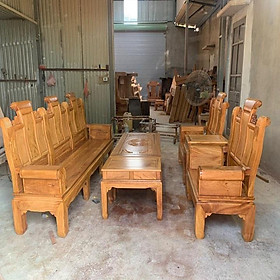 Bộ bàn ghế âu á tay hộp chương cuốn thư vách trơn chọn vân gỗ gõ đỏ 6 món