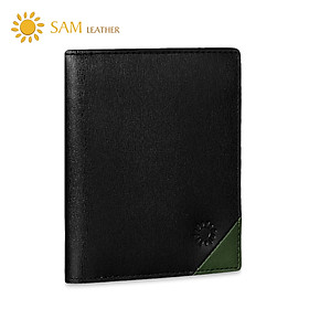 Ví Nam Da Bò SAM Leather - Ví Đứng Nam Nữ Da Bò Cao Cấp - Đen Phối Xanh SAM017