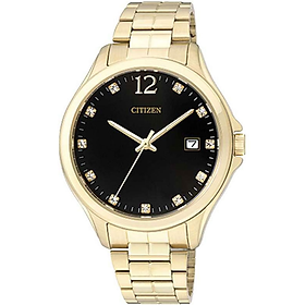 Đồng hồ nữ citizen đính đá swarovski dây thép không gỉ ev0052-50e - mặt đen
