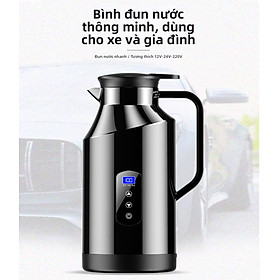 Bình Đun Nước Xe Hơi Chuyên Dùng Mẫu Mới 2026 Dung Tích 1200ML SUS304 12V/24V 200W Tự Ngắt Khi Sôi Dùng Cho Xe Tải Xe Khách Đường Dài
