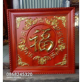 Tranh ngũ phúc lâm môn bằng gỗ hương đỏ pu sơn dát vàng cao cấp kt 61×61×5cm