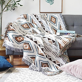 Mua Chăn Thảm Phủ Sofa Hình Học Trắng Nâu Trang Trí Ghế Giường PA9633
