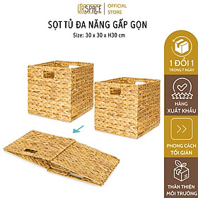 Giỏ cói không nắp URSPACE đựng đồ đa năng hình vuông có thể gấp gọn size 30 / HYACINTH FOLDING BASKET SIZE 30