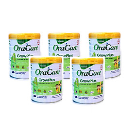 Bộ 5 lon sữa OraCare Growplus lon 900g - Giúp phát triển chiều cao, Trí não, Thị giác, dành cho trẻ từ 1-10 tuổi