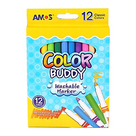 Bút Dạ Màu Loại Dài Amos Color Buddy CM12P-L (12 Bút/Hộp)