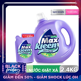 Chai Nước Giặt Xả Maxkleen Hương Vườn Sớm Mai Sạch Khuẩn Thơm Mềm Tiện Lợi & Tiết Kiệm 2.4Kg Tặng Túi 600G