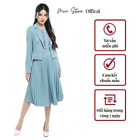 Set bộ vest nữ thiết kế công sở kèm chân váy dập ly xanh AVJ00013