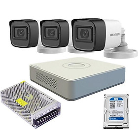 Mua Trọn bộ 3 camera thân trụ Đầu ghi hình Hikvision 4 kênh Analog DS-7104HGHI-F1 Turbo 3.0 DVR tích hợp Mic  chuẩn Full HD - Hàng Chính Hãng