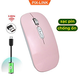 Chuột không dây Pix-link  M103 hồng 2.4G sạc điện chống ồn khoảng cách tín hiệu 10m - Hàng chính hãng / Hàng nhập khẩu