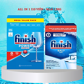 Viên rửa bát Finish 120 viên + Muối Finish 1.5kg dùng cho Máy Rửa Bát Chén