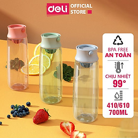 Bình Nước Bằng Nhựa Tritan Nắp Bật 460 610 ml Có Chia Vạch Nước Deli - BPA Free An Toàn Cho Sức Khỏe - Phù Hợp Bình Nước Detox Thể Thao Ngoài Trời Gym Yoga Cho Bé Tới Trường - 17664 / 17663