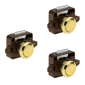 3 Pieces Catch Lock Cupboard Door Knob with Gold Push Button for Campervan Caravan