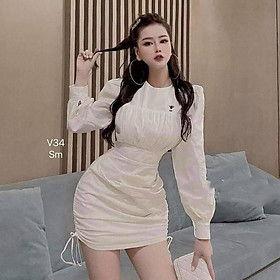 Đầm Body Tay Phồng Dây Rút Đính Hoa Dễ Thương  Đầm ôm body