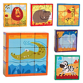 Wooden Cartoon Puzzle Montessori Shape Matching Game for Travel