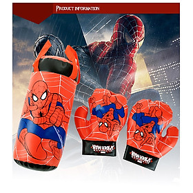 Túi Đấm Bốc Boxing Cho Trẻ Em Hình Người Nhện Đỏ Size Trung 37*18*18 cm, Kèm 2 Găng Tay Cho Bé, Bộ dụng cụ tập Boxing kèm 2 găng tay cho bé- Bộ đấm bốc trẻ em kèm găng tay