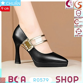 Giày cao gót nữ 9p RO579 ROSATA tại BCASHOP mũi nhọn kết hợp quai ngang trong suốt sang trọng, khóa gai dính tiện lợi