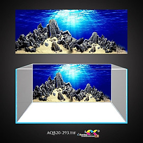 Tranh 3D Koifish, Tranh Dán Bể Cá,Bãi đá dưới biển xanh , in tranh theo kích thước yêu cầu