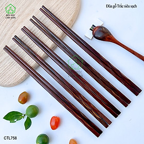 Mua (5 Đôi) Đũa Ăn Cơm Gỗ Trắc Tự Nhiên Việt Nam Đầu Khía Sóng HAHANCO  CTL758-5 