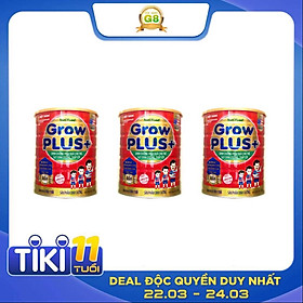 Bộ 3 lon sữa bột GrowPLUS+ Đỏ 1500 Gr : sữa dành cho trẻ từ 1- 10 tuổi bị suy dinh dưỡng thấp còi (mẫu mới) của NutiFood
