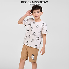 Bộ cộc tay mùa hè cho bé trai Bigfox Miss Meow chất cotton size đại 3,7,9,11 tuổi 30kg 40kg