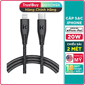 Mua Dây Cáp Sạc Type C To Lightning 20W Cho iPhone  iPad Chuẩn MFI C94 Dài 2m RAVPower RP-CB1005 - Hàng Chính Hãng