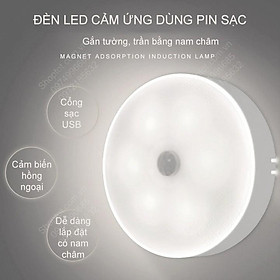 Đèn Led cảm biến hồng ngoại nhỏ gọn, 6 mắt led gắn tủ, hành lang, bếp, gường có miếng dán nam châm rất tiện