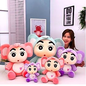 Gấu bông Cu shin đội mũ con voi cute - Size 100cm - Quà tặng Shin bút chì nhồi bông êm mịn.