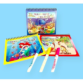 Bộ 3 Tranh Tô Màu Nước Ma Thuật Tự Xóa, Bộ Tập Tô Thần Kỳ, Magic Water Book Cho Bé Tặng 1 Bút Tô Màu Không Bao Giờ Hết Mực