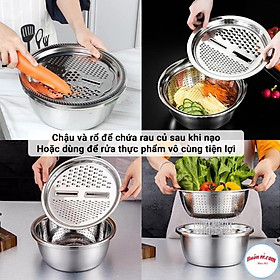 Bộ rổ, chậu kèm nạo rau củ quả inox 3in1 cao cấp siêu tiện dụng