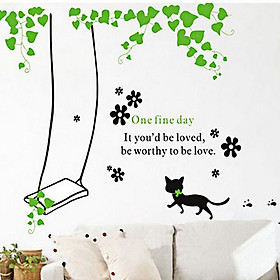 DECAL DÁN TƯỜNG MÈO ĐEN VÀ XÍCH ĐU XANH
