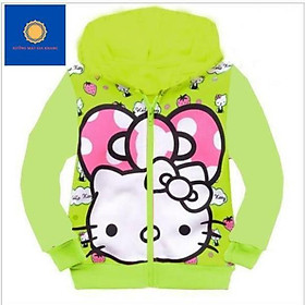 Áo khoác cho bé gái, áo có nón, chất da cá mặc ấm, in 3D Kitty đáng yêu (Màu Xanh bơ) Gia Khang