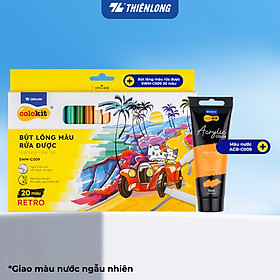 Bút lông màu Fiber Pen 20 màu Retro Thiên Long Colokit rửa được ngòi chóp viết nét thanh nét đậm SWM-C009