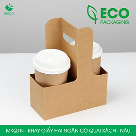 Mua MKQ1N - 17.5x8x9 cm - Combo 20 Khay giấy 2 ngăn quai xách màu nâu siêu chắc  hộp giấy 2 ngăn chống thấm đựng ly nước  hoa và quà tặng