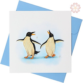 Thiệp Giấy Xoắn nghệ thuật - 2 chú chim cánh cụt