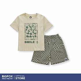 Bộ đồ hè bé trai Bigfox Miss Meow cộc tay size đại mặc nhà vải cotton cho trẻ em nam 3-11 tuổi 30kg