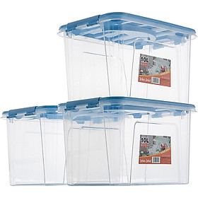JEKO&JEKO plastic tabletop small transparent storage box 10L 3 Pack toy storage box snack storage box portable storage box blue SWB-515