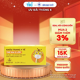 Khẩu trang Bông Bạch Tuyết Trẻ Em 3 lớp 6 - 11 tuổi 30 cái hộp