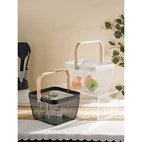 Giỏ lưới kim loại quai xách gỗ đa năng_ hàng nhập khẩu chính hãng