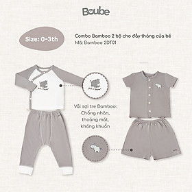 Combo 2 bộ quần áo đầy tháng nhiều màu cho các em bé sơ sinh Boube, Vải sợi tre cao cấp Bamboo thông minh, thoải mái