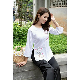 Áo dài lụa thêu cao cấp mềm mại co giãn thêu tỉ mỉ áo dài lễ chùa
