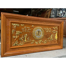 Tranh đồng hồ treo tường khắc chữ cha mẹ bằng gỗ gõ kt 67×127×4cm