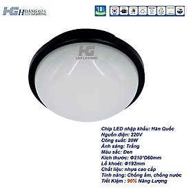 Mua Đèn Led Chống Ẩm-Đèn Led Kho Lạnh 20w Acrylic Tròn Viền Đen Ánh Sáng Trắng