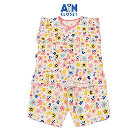Bộ quần áo Lửng bé gái họa tiết hoa Đồng Nội viền hồng cotton - AICDBGWT548E - AIN Closet