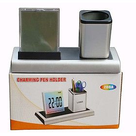Đồng hồ điện tử để bàn có đèn nhiều màu, có hộp đựng bút đa năng tiện lợi (Tặng đèn led mini cắm cổng USB-Màu ngẫu nhiên)