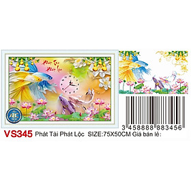 Mua Tranh đính đá đồng hồ phát tài phát lộc VS345 - 75 x 50 cm - chưa đính