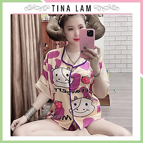 Đồ Bộ Pijama Phối Viền Quần Sort Tay Ngắn, Chất Lụa Satin Không Nhăn Cao Cấp