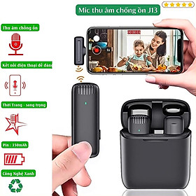 Micro thu âm cài áo không dây Vinetteam J13 có dock sạc tự động dành cho quay vlog, tiktok, livestream - hàng chính hãng