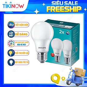Bộ 2 bóng đèn LED Bulb PHILIPS Essential E27 - Tiết kiệm điện, Ánh sáng chất lượng cao - Hàng Chính Hãng - 7W - Ánh sáng trắng 6500K