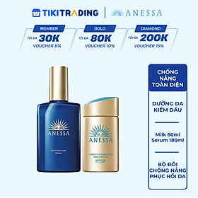 Bộ sữa chống nắng dưỡng da kiềm dầu bảo vệ hoàn hảo SPF50+ PA++++ 60ml và Serum dưỡng da và phục hồi da sau nắng 180ml Anessa